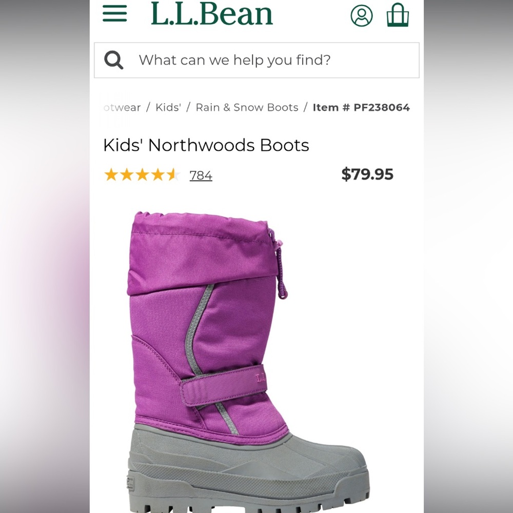 LL Bean Purple and Gray Winter Kids Boots. Size 12
